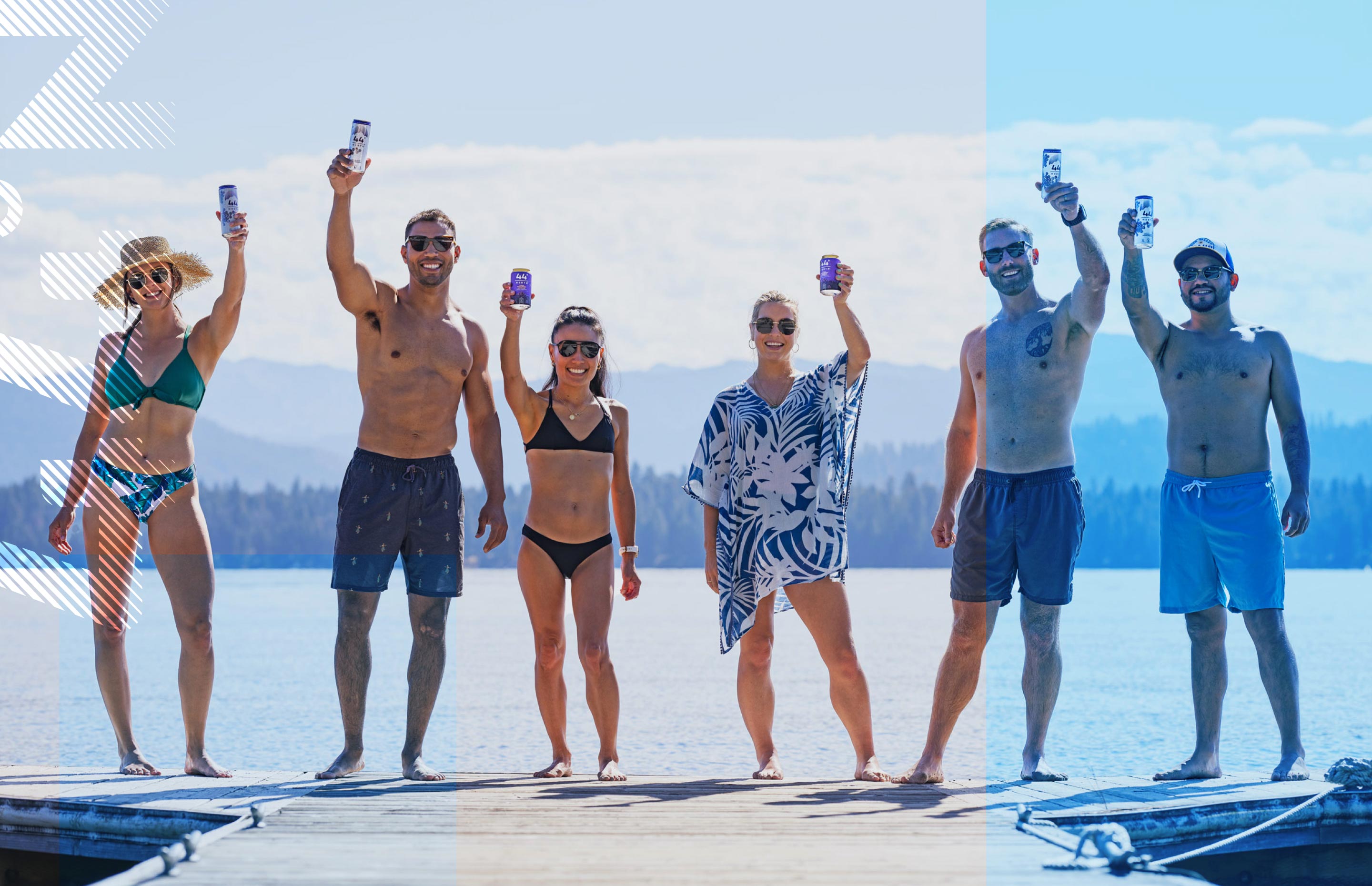 Stylized image of man jumping into a mountain lake